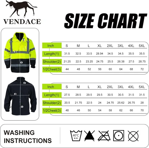 Miniatura 7 de VENDACE Chaquetas de seguridad reflectantes de alta visibilidad para hombres 3 en 1 ANSI Clase 3 Hi Vis Chaqueta de invierno impermeable Forro