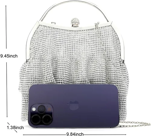 Miniatura 3 de SOIRRDBF Bolsa de bola de masa con diamantes de imitación, elegante y brillante, bolso de noche para mujer, mini embrague para boda, fiesta, club