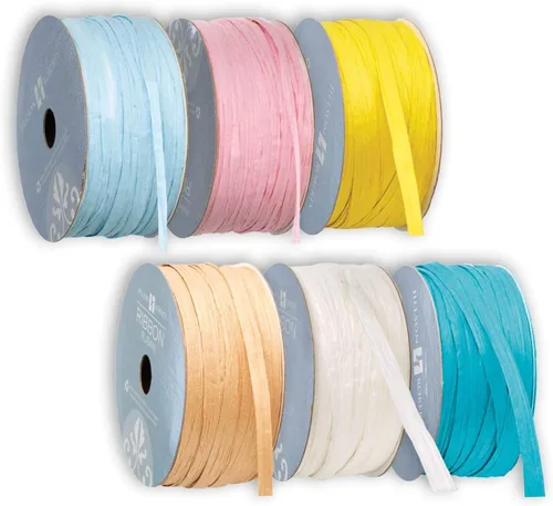 Miniatura 8 de Jillson Roberts Cinta de rafia de papel de 6 carretes de 1/4 pulgadas x 50 pies disponible en 3 surtidos diferentes, perfectamente primaria