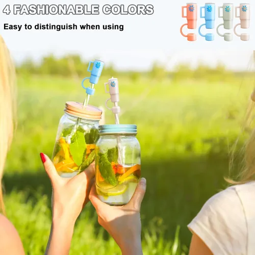 Miniatura 2 de Fundas de paja de silicona compatibles con vasos Stanley, paquete de 4 adornos de paja para tazas de 30 y 40 onzas
