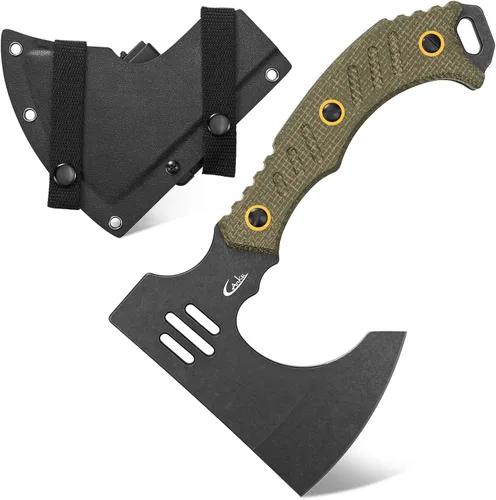 Miniatura 7 de C1391 Hacha de camping Hacha de campamento, hoja de acero DC53 con mango de Micarta Hacha de supervivencia para uso en el bosque con fundas de Kydex