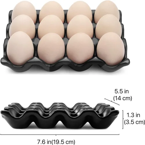 Miniatura 7 de Flexzion Bandeja de Cerámica para 12 Huevos - Portahuevos de Porcelana para Docena Completa Contenedor Organizador de Almacenamiento Soporte