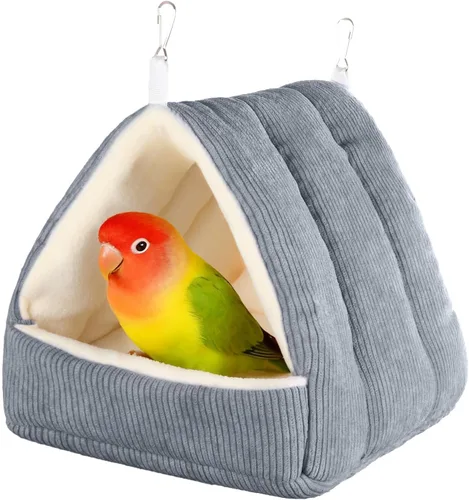 Miniatura 10 de Cama para pájaros para jaula de invierno, cálida cama para pájaros con hamaca colgante de felpa suave y tienda de campaña, nido para dormir Amarillo
