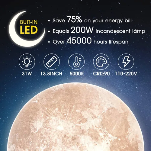 Miniatura 2 de Lámpara de Techo Empotrada Estilo Luna de 31W 13.8 pulgadas 5000K, Luces de Techo LED Modernas, Lámpara de Techo Blanco Luz de Día para Dormitorio