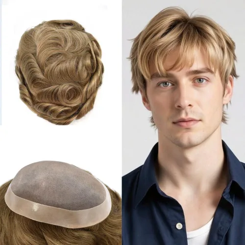 Miniatura 92 de Mens Toupee Hair Piece For Men Fine Mono Men Hair System Toupee For Men Hair Piece Real Human Hair System For Men Protesis Capilar Para Hombre 6x9