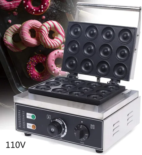 Miniatura 2 de Máquina de donas eléctrica 110 V 1550 W 12 agujeros comercial con superficie antiadherente Máquina de gofres de calefacción de doble cara