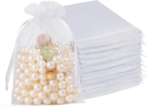 Miniatura 59 de Crweety 50 Piezas Bolsas de Organza Doradas de 3 x 4 Pulgadas, Pequeñas Bolsas de Regalo de Malla con Cordón para Favores de Boda, Despedida