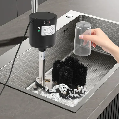 Miniatura 2 de Lavadora de vidrio eléctrica, enjuague de vidrio comercial de 5 cepillos para vidrio de fregadero, máquina de limpieza de copas de vino de 360