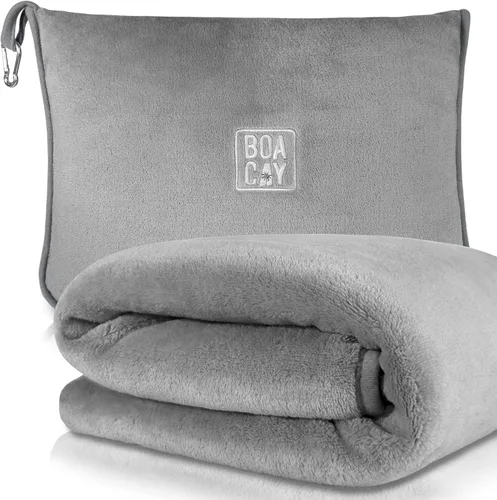 Miniatura 11 de BOACAY - Manta de viaje suave y cálida para avión y automóvil - Esencial para vuelos largos para mujeres, hombres, niños - Almohada compacta