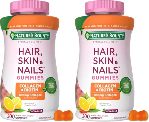 Nature's Bounty Optimal Solutions - Gomitas de pectina de colágeno para cabello, piel y uñas, 100 mg de colágeno y 2,500 mcg de biotina por porción,