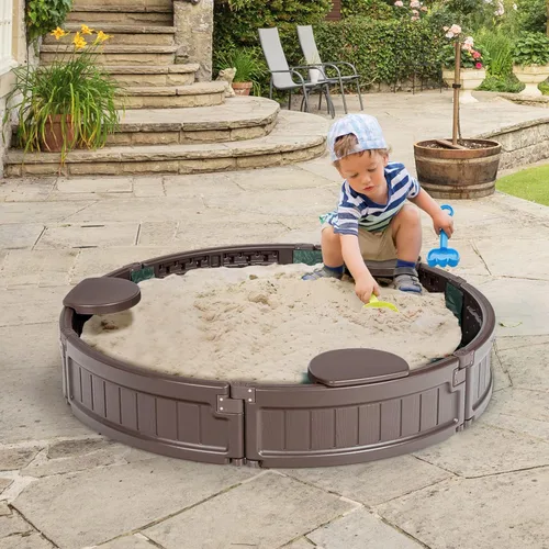 Miniatura 2 de Costzon Caja de arena redonda de 4 pies, kit de caja de arena para exteriores con cubierta impermeable, forro inferior y asiento de esquina