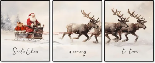 Arte de pared vintage navideño, impresión acogedora de casa de campo, estampado de pino de bosque de invierno de Papá Noel, decoración navideña,