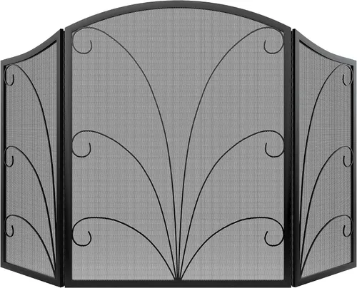 Miniatura 9 de Kingson - Pantalla para chimenea de 3 paneles con arco decorativo, hecha a mano, de hierro forjado con espiral, cubierta protectora contra chispas