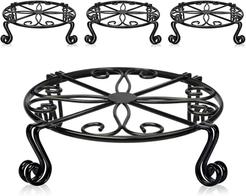 Miniatura 7 de Paquete de 4 soportes de metal negro para macetas de piso para plantas de interior y exterior de 23 cm, soporte para macetas de flores resistente