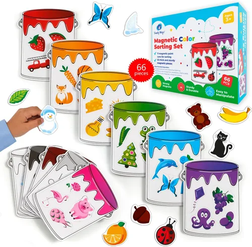 Simply magic Juego de clasificación de colores magnéticos de 11 frascos, juguetes de clasificación de colores para niños pequeños, formas