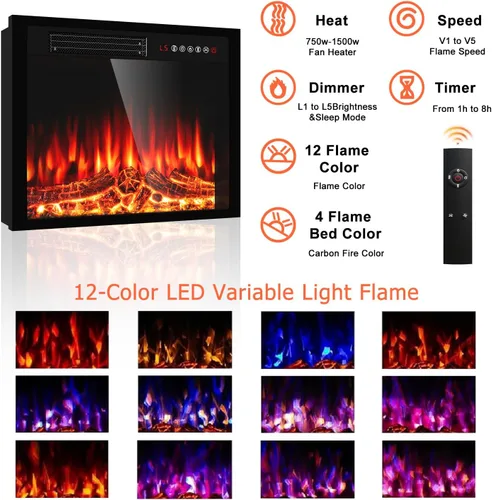 Miniatura 4 de PRETZI Chimenea eléctrica de 43 pulgadas con repisa, chimenea eléctrica de madera negra envolvente con repisa, inserto de chimenea de imitación