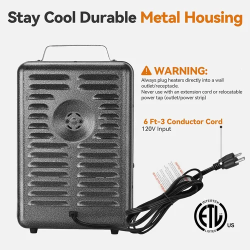 Miniatura 5 de Calentador de espacio Shinic, calentador de 1500W para lechería con termostato, carcasa metálica duradera que se mantiene fresca, protección contra
