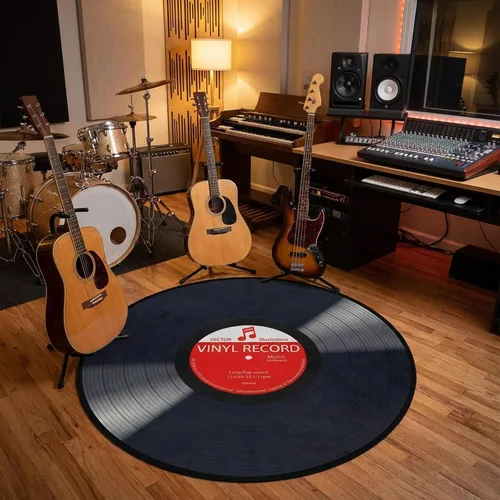Miniatura 2 de keepcute Alfombra Redonda de Registro de Música Negra para Dormitorio, Sala de Estar, Estudio, Alfombra Antideslizante para Jugar, Alfombra