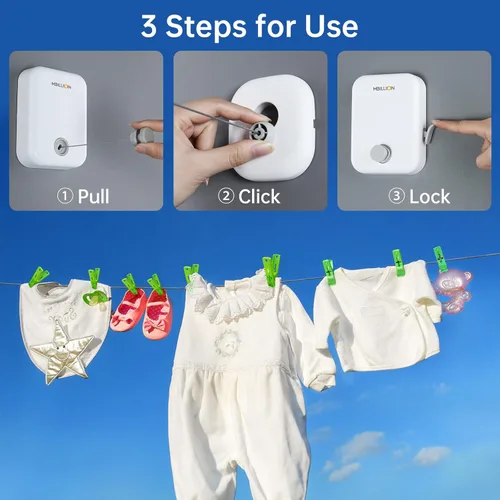 Miniatura 8 de Mbillion Tendedero retráctil para interiores y exteriores, línea de ropa resistente para secar la ropa, línea de ropa colgante retráctil