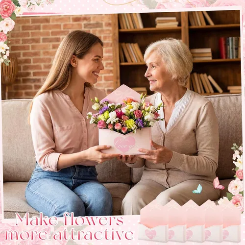 Miniatura 6 de Geyee 10 cajas sobre para ramo de floristería de graduación clase de 2026, ramo de flores de corazón rosa, embalaje de papel de regalo, bolsas