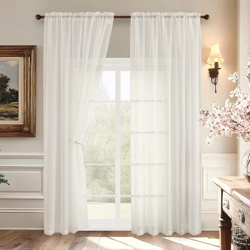 Miniatura 104 de Aiyufeng 2 paneles de cenefa transparente negra de 14 pulgadas de largo, cortinas cortas negras transparentes para dormitorio, cortinas de cocina