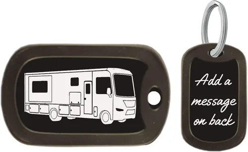 Clase A RV Autocaravana Llavero Etiquetas de perro – Accesorios RV – Llavero personalizado grabado para autocaravana, Negro -