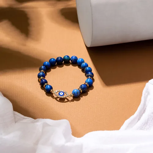 Miniatura 8 de VIBE MOOD ENERGY - Pulsera de protección Pulsera de cuentas de lapislázuli con dije contra el mal de ojo Pulsera de triple protección para aliviar