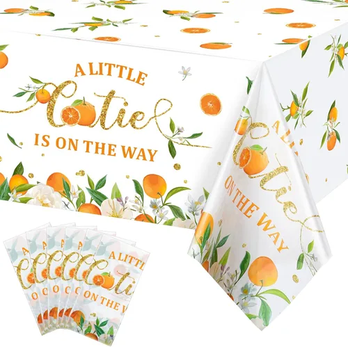 Miniatura 7 de Tegeme Mantel Little Cutie de plástico desechable para baby shower, cumpleaños, decoración de mandarina, 54 x 108 pulgadas (paquete de 3)