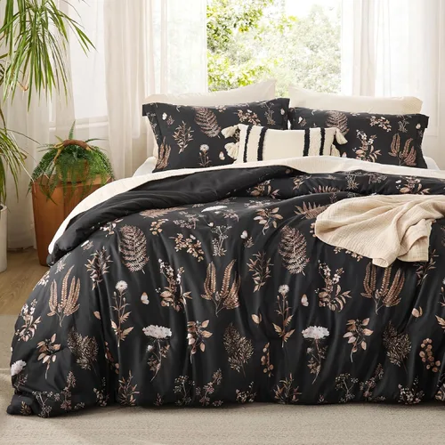 Miniatura 14 de Bedsure - Juego de edredón tamaño King, juego de ropa de cama floral lindo, 3 piezas, 1 edredón reversible suave verde salvia con flores botánicas