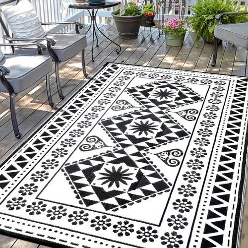 Miniatura 19 de Alfombra Impermeable para Exteriores 9x12 pies, Tapete de Paja de Plástico Reversible Boho para Patio RV Terraza Porche Patio Trasero Balcón Camping