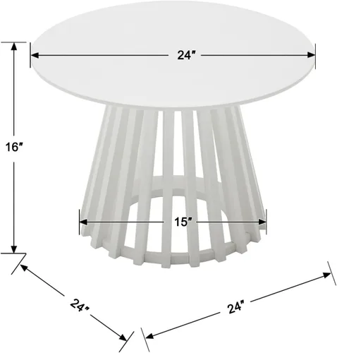 Miniatura 2 de DUOMAY Mesa de centro redonda moderna con base geométrica única, elegante mesa de madera blanca para sala de estar, oficina, salón, color blanco