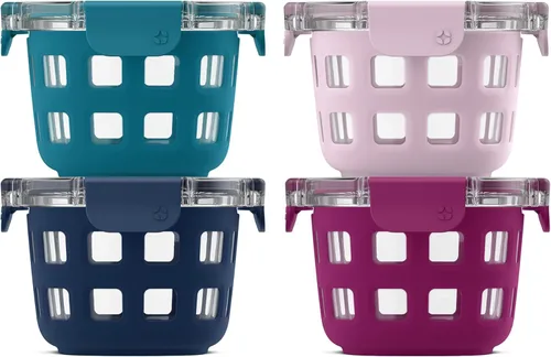 Miniatura 8 de Ello Duraglass Refresh - Juego de 4 recipientes de vidrio reutilizables de 2 tazas con tapas a prueba de fugas y mangas protectoras de silicona