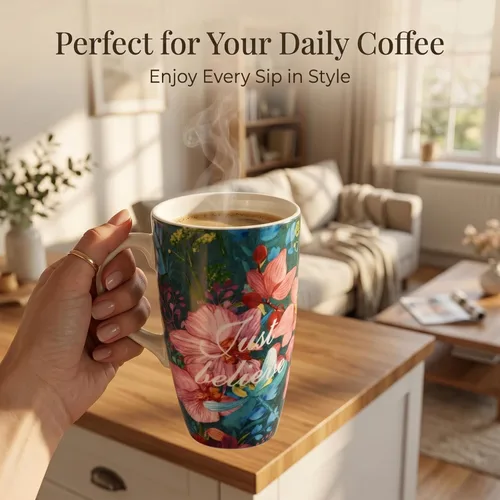 Miniatura 4 de Taza de café de cerámica Topadorn de 17 onzas, taza alta de cerámica con tapa y caja de color, perfecta para café y té, solo cree Solo creer