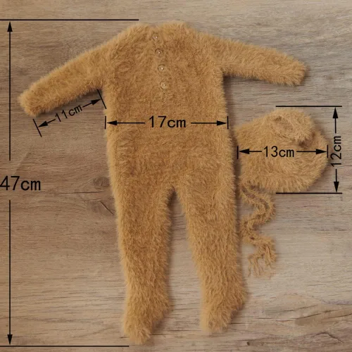 Miniatura 5 de Zeroest Accesorios de fotografía para recién nacidos, trajes de niño, accesorios para fotos de oso y niña, gorro con pies, mameluco de manga Marrón