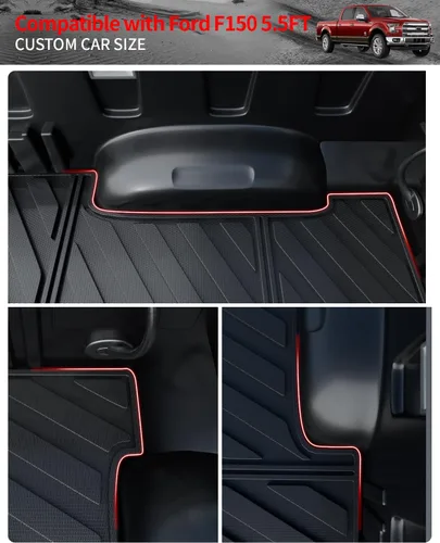Miniatura 6 de Tapete de cama compatible con Ford F150 2015-2025 2026 alfombrilla de caja de camioneta de 5.5 pies de TPE para todo tipo de clima, forro de cama