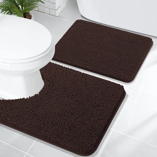 Miniatura 123 de OLANLY Juego de alfombras de baño de 2 piezas, alfombras de baño de chenilla suave y absorbente y alfombra de contorno en forma de U para inodoro