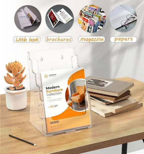 Miniatura 8 de FUCDTEFC Soporte acrílico para folletos de 8.5 x 11 y 4 x 9 pulgadas, soporte transparente de 4 niveles para revistas, soporte de exhibición