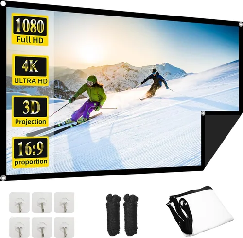 Miniatura 10 de Pantalla de proyector para exteriores de 120 pulgadas, pantalla de película lavable con respaldo negro, pantalla de proyección plegable sin