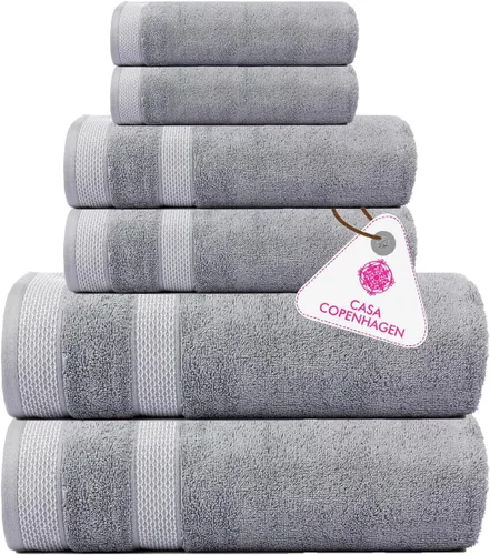Miniatura 56 de CASA COPENHAGEN Juego de 6 toallas de palomitas de maíz, color azul polvoriento, 21.16 oz/m², 2 toallas de baño, 2 toallas de mano y 2 toallas