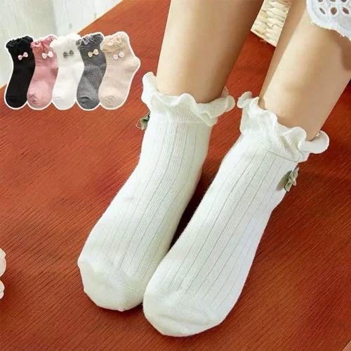 Miniatura 5 de Gwenvenni Girls Ruffle Bow Socks Big Little Kids Cotton Ankle Sock