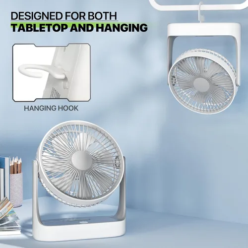 Miniatura 7 de Magshion Ventilador de escritorio USB de 7 pulgadas, ventilador de mesa de batería recargable 3 en 1 de 4000 mAh con luz nocturna, ángulo