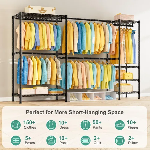 Miniatura 3 de SEMHOR E01 - Perchero extensible y resistente, organizador de sistema de armario independiente, estantes portátiles ajustables de acero al carbono