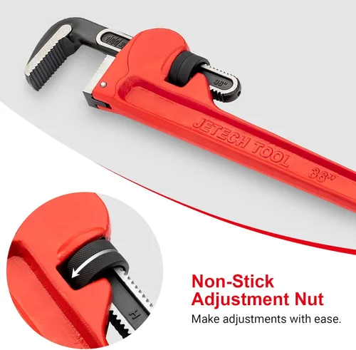 Miniatura 2 de Jetech Llave de tubo recta resistente de 36 pulgadas, llave de plomero de aluminio ajustable con mandíbula de gancho flotante, mango rojo resistente