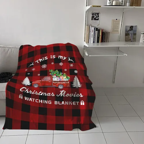 Miniatura 4 de Manta de Navidad para Camión, Super Suave de Franela y Forro Polar, "Esta es mi manta para ver películas de Navidad", Árbol Camión Rojo a Cuadros