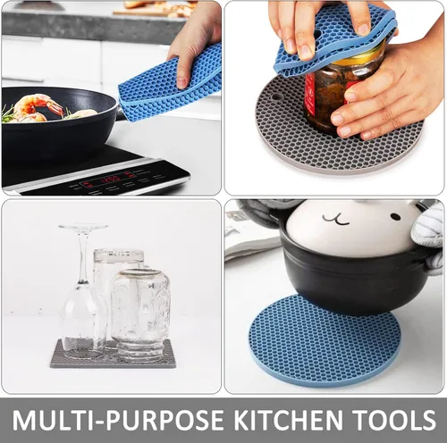 Miniatura 3 de Salvamanteles para platos calientes, paquete de 4 almohadillas calientes de silicona para cocina, tapete de silicona antideslizante resistente al