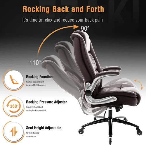 Miniatura 6 de EZAKI Silla de oficina con respaldo alto, brazos abatibles, silla ejecutiva de escritorio para computadora, soporte lumbar integrado, acolchado