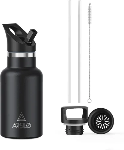 Miniatura 17 de Botellas de agua de doble pared de acero inoxidable, botella aislada al vacío con tapa con popote, botella de agua aislada mantiene el agua fría