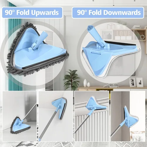 Miniatura 4 de NEWE Trapeador de pared con mango largo de 80 pulgadas, limpiador de pared y techo, limpiador de pared plegable de 180° con mango largo, limpiador