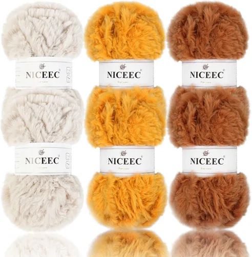 NICEEC Hilo de Pelo Sintético Super Suave, Grueso y Esponjoso, Hilo de Pestañas para Crochet y Tejido (Longitud Total 192m/9.1kg) - Otoño/300g