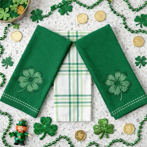 Miniatura 4 de Serafina Home Toallas de cocina de mano para invitados de baño irlandeses del día de San Patricio: suave y absorbente bordado, diseño de trébol